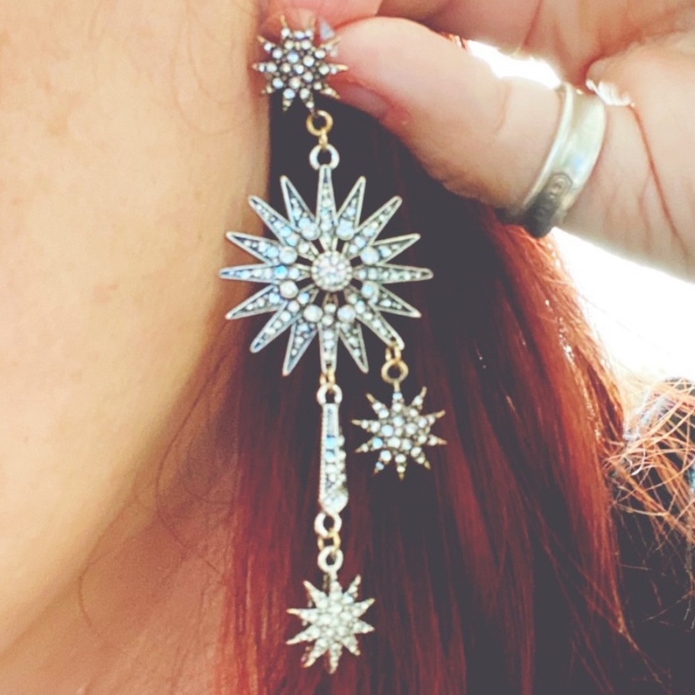 Celestial Star Burst Cutout Dangle Earrings - Picture 2 of 4